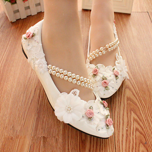 

Women's Wedding Shoes Flat Heel Round Toe Wedding Flats Wedding Walking Shoes PU Pearl Floral Flat bottom [2020 version standard code] 3 cm heel [standard size] 5 cm heel [standard size]