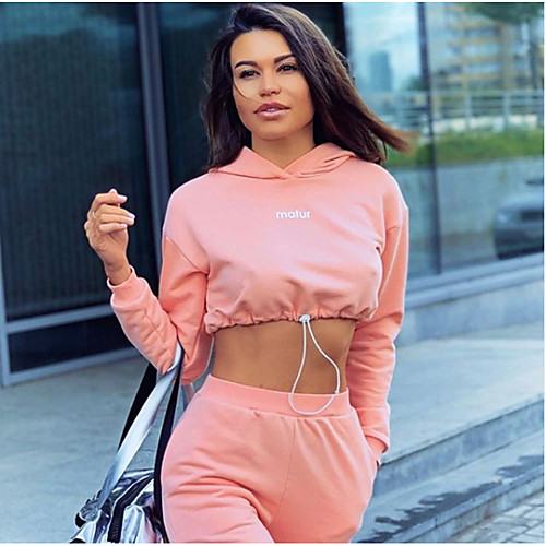 

Women's 2 Piece Cropped Tracksuit Sweatsuit Athletic Athleisure Long Sleeve 2pcs Winter Thermal Warm Breathable Moisture Wicking Fitness Gym Workout Running Jogging Exercise Sportswear Solid Colored