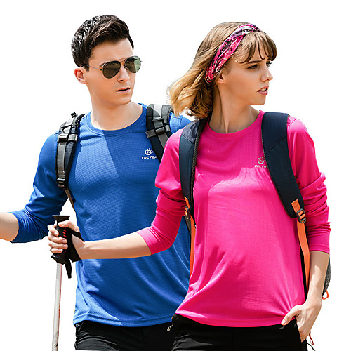 

Women's T shirt Hiking Tee shirt Long Sleeve Tee Tshirt Sweatshirt Top Outdoor Lightweight Breathable Quick Dry Sweat wicking Spring Summer Solid Color Black-female Black-male Rose Red-Female Hunting