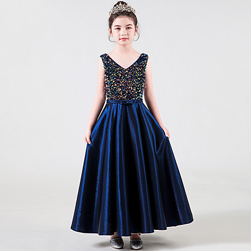 

A-Line Ankle Length Event / Party / Formal Evening Flower Girl Dresses - Sequined / Velvet Sleeveless V Neck with Pleats / Solid / Splicing