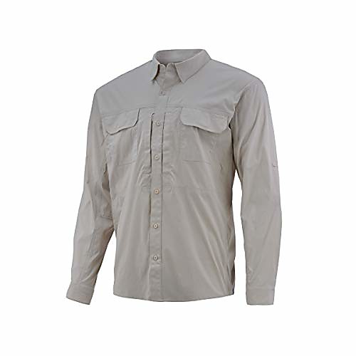 

Men's Beaufort Long Sleeve Shirt | Button Down Performance Fishing Shirt with UPF 30 Sun Protection, Bone, Small