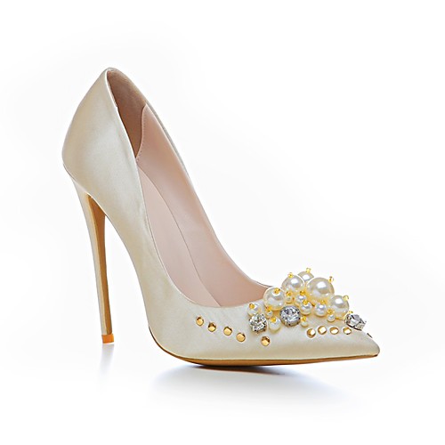 

Women's Wedding Shoes Stiletto Heel Pointed Toe Wedding Pumps Wedding Daily Satin Synthetics Black Champagne Silver