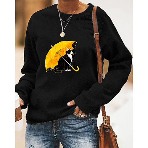 

Women's Pullover Sweatshirt Cat Graphic 3D Print Daily 3D Print Basic Casual Hoodies Sweatshirts Black