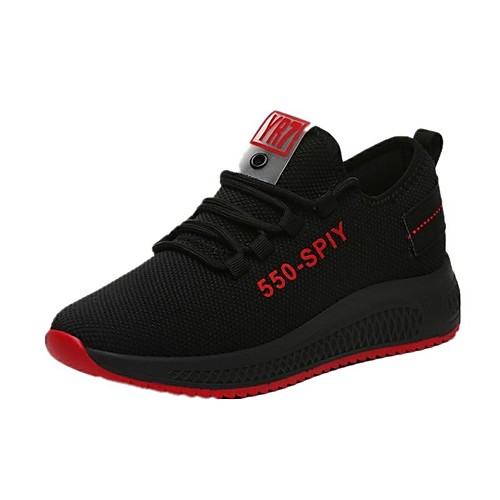 

Women's Trainers Athletic Shoes Flat Heel Round Toe Sporty Casual Athletic Outdoor Running Shoes Walking Shoes Mesh Tissage Volant Lace-up Solid Colored Black / Red Black