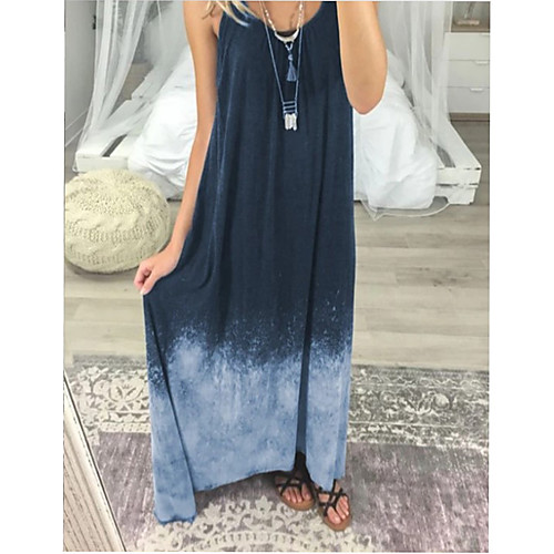 

Women's Strap Dress Maxi long Dress Black Blue Wine Navy Blue Sleeveless Print Summer Round Neck Sexy 2021 S M L XL XXL 3XL 4XL 5XL