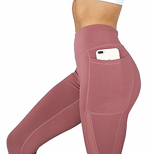 

High Waist Solid Yoga Pants with Pocket, Soft Fitness Sport Running Leggings Gym Wear (red, XL)