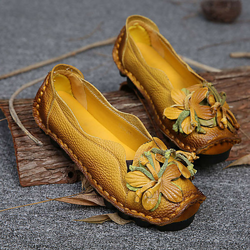 

women genuine leather handmade flowers vintage flats