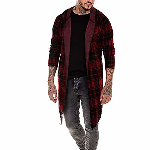 

hooded coat cardigan for men long hoodie 2019 new plaid asymmetrical hem open front jacket red