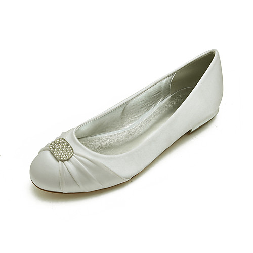 

Women's Wedding Shoes Flat Heel Round Toe Wedding Flats Classic Sweet Wedding Party & Evening Satin Rhinestone Solid Colored White Black Purple