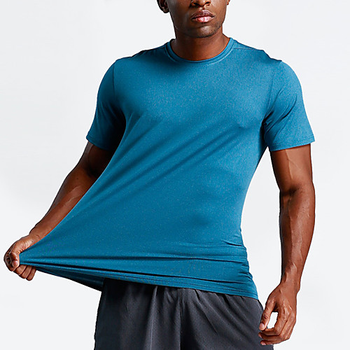 

Men's T shirt Hiking Tee shirt Short Sleeve Crew Neck Sweatshirt Top Outdoor Lightweight Breathable Quick Dry Soft Summer Elastane Polyester Solid Color Army Green Blue Light Grey Fishing Climbing