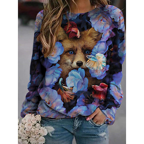 

Women's Pullover Sweatshirt Graphic 3D Animal Print Daily 3D Print Basic Casual Hoodies Sweatshirts Blue