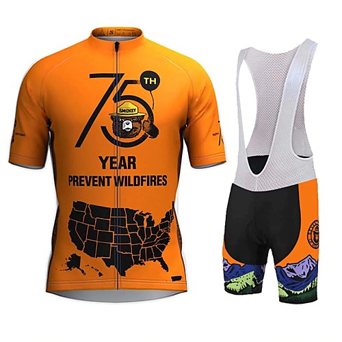 

21Grams Men's Short Sleeve Cycling Jersey with Bib Shorts Orange Bike Breathable Sports Graphic Mountain Bike MTB Road Bike Cycling Clothing Apparel / Stretchy / Athleisure