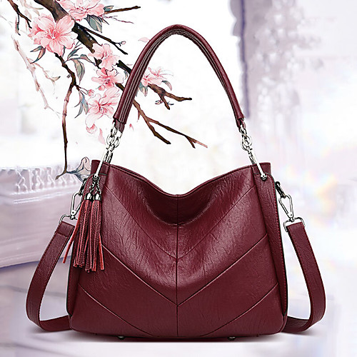 

women large capacity solid tassel tote bag crossbody bag handbag