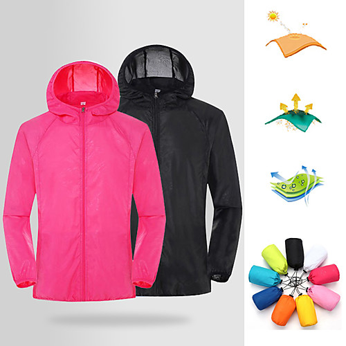 

Men's Unisex Hiking Jacket Hiking Skin Jacket Hiking Windbreaker Solid Color Outdoor Packable Lightweight Windproof Breathable Jacket Hoodie Top White Black Yellow Fuchsia Pink Camping / Hiking