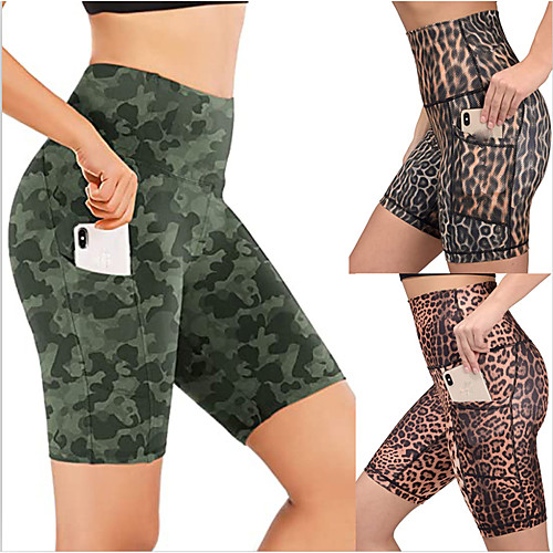 

Women's Running Shorts Athletic Shorts Bottoms with Phone Pocket Fitness Gym Workout Running Jogging Exercise Butt Lift Breathable Quick Dry Sport Leopard Black Army Green Brown / Stretchy / Skinny