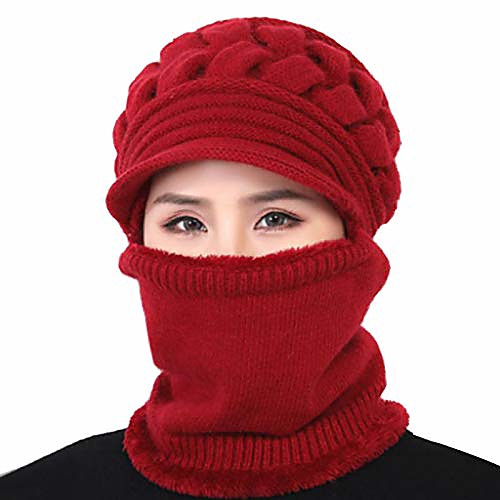 

Women Winter Scarf Hat, Women Bib Beanie Hat, Scarf Face Cover Knitted Winter Warm Snow Ski Cap for Women