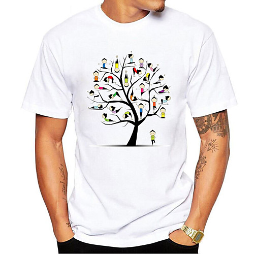 

Men's T shirt 3D Print Graphic Cartoon Tree Print Short Sleeve Daily Tops Casual Cute White
