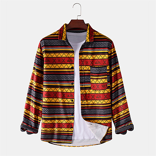 

Men's Shirt Other Prints Striped Button-Down Print Long Sleeve Daily Tops Ethnic Style Casual Yellow