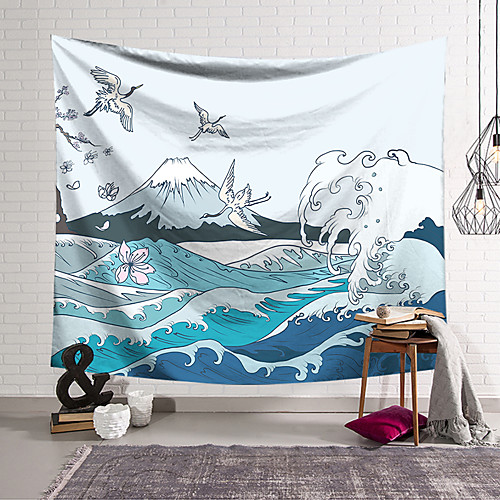 

Kanagawa Wave Ukiyo-E Wall Tapestry Art Decor Blanket Curtain Hanging Home Bedroom Living Room Decoration Japanese Painting Style Sea Ocean Wave Mountain Fuji Crane