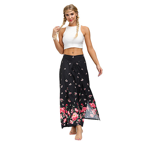

Women's Yoga Pants Wide Leg High Split Bottoms Breathable Quick Dry Bohemian Black Yoga Fitness Gym Workout Sports Activewear / Casual / Athleisure