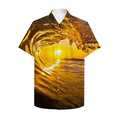 

Men's Shirt 3D Print Graphic Scenery Print Short Sleeve Daily Tops Basic Casual Yellow