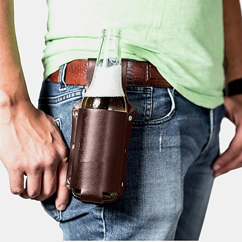 

men vintage faux leather waist bottle bag carry bag fanny pack with water bottle holder