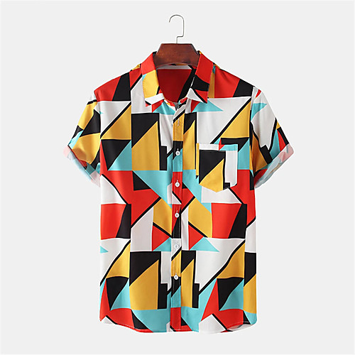 

Men's Shirt Other Prints Geometry Button-Down Print Short Sleeve Daily Tops Casual Hawaiian Red
