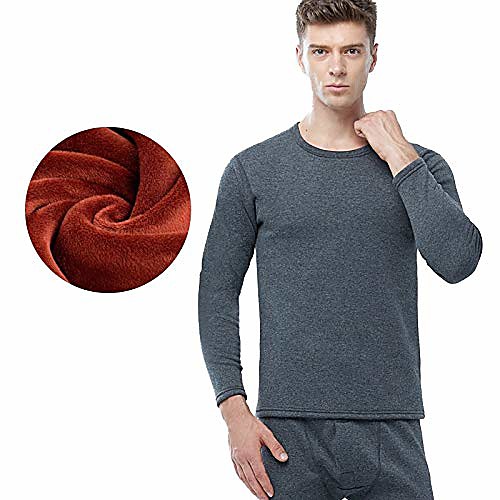 

Men'S Thermal Underwear Set,Winter Thermal Underwear Sets Warm Casual Thick Base Layer Long Johns Bottom Pants Long Sleeve Top Shirt Suit For Workout Skiing Running Hiking,Gray,Xl