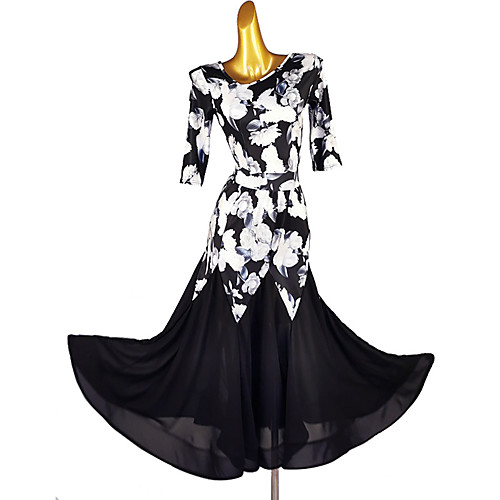 

Ballroom Dance Dress Pattern / Print Split Joint Women's Training Performance 3/4 Length Sleeve Natural Elastane Chiffon