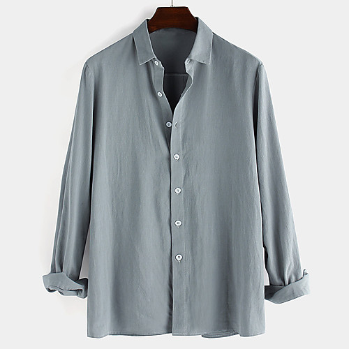 

Men's Shirt non-printing Solid Colored Button-Down Long Sleeve Daily Tops 100% Cotton Casual White Black Blue