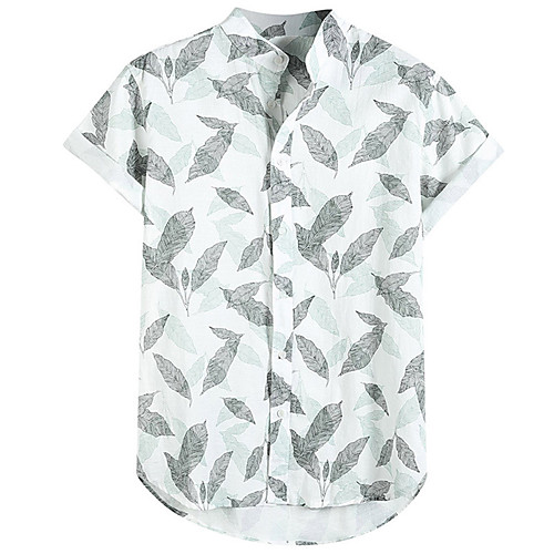 

Men's Shirt Other Prints Palm Leaf Button-Down Print Short Sleeve Daily Tops Casual Hawaiian White