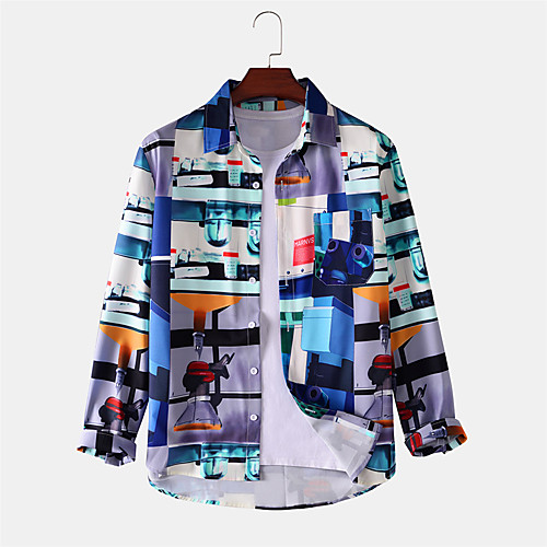 

Men's Shirt Other Prints Cartoon Button-Down Print Long Sleeve Daily Tops Cartoon Casual Blue