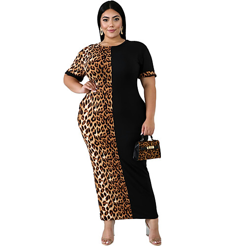 

Women's Plus Size Dresses Sheath Dress Knee Length Dress Short Sleeve Color Block Leopard Vintage Spring & Summer / Skinny