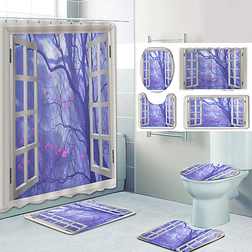 

Bathroom Shower Curtain & Mat Set Classic Polyester Waterproof