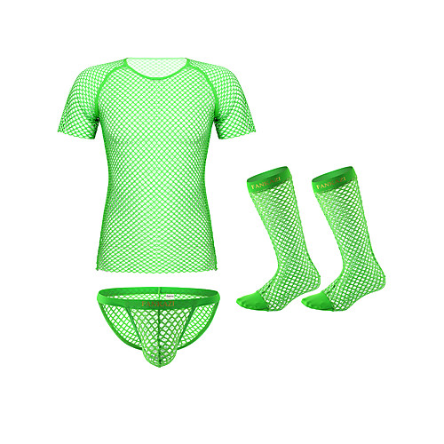 

Men's Round Neck Suits Pajamas - Mesh, Solid Colored