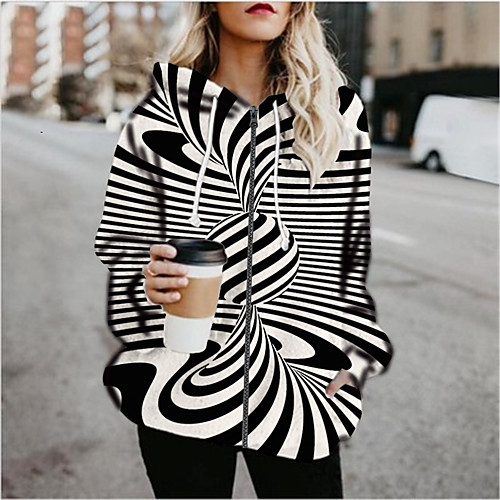 

Women's 3D Print Print Fall & Winter Hoodied Jacket Regular Daily Long Sleeve Cotton Blend Coat Tops Black