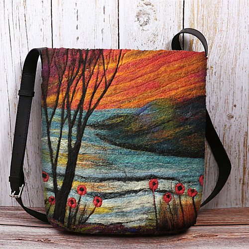 

women lamb fur autumn natural scene colorful diy shoulder bag crossbody bag