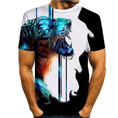 

Men's T shirt 3D Print Graphic 3D Animal Print Short Sleeve Casual Tops Simple Classic White