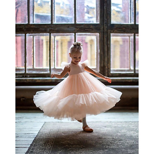 

Princess / Ball Gown Ankle Length Wedding / Party Flower Girl Dresses - Tulle Sleeveless Jewel Neck with Solid / Tiered