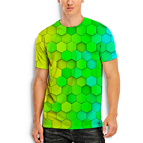 

Men's T shirt 3D Print 3D Geometry 3D Print Short Sleeve Daily Tops Casual Green