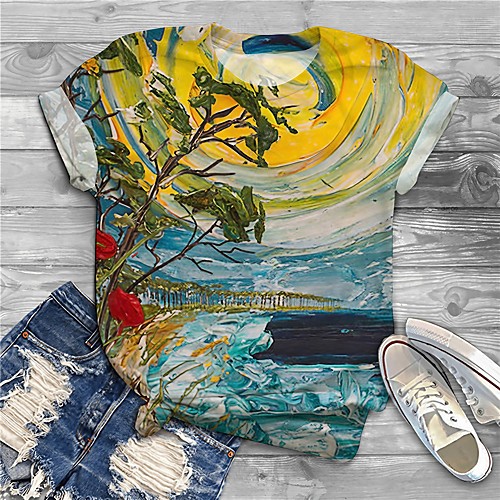 

Women's Plus Size Print Graphic T shirt Large Size Round Neck Short Sleeve Tops Big Size