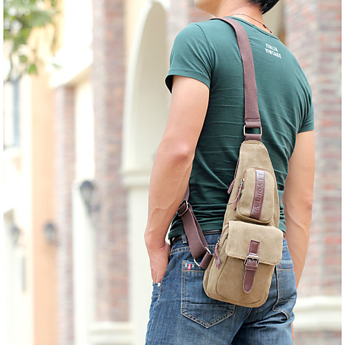 

Men's Bags Canvas Sling Shoulder Bag Zipper Patchwork Letter Daily Outdoor 2021 Canvas Bag Khaki