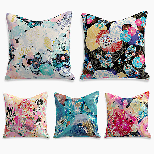 

5 pcs Linen Pillow Cover, Floral&Plants Simple Casual Square Polyester Traditional Classic