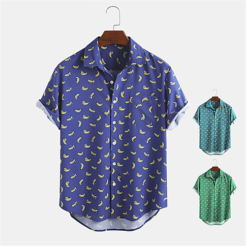 

Men's Shirt 3D Print Fruit Button-Down Print Short Sleeve Daily Tops Casual Blue Green Light Blue