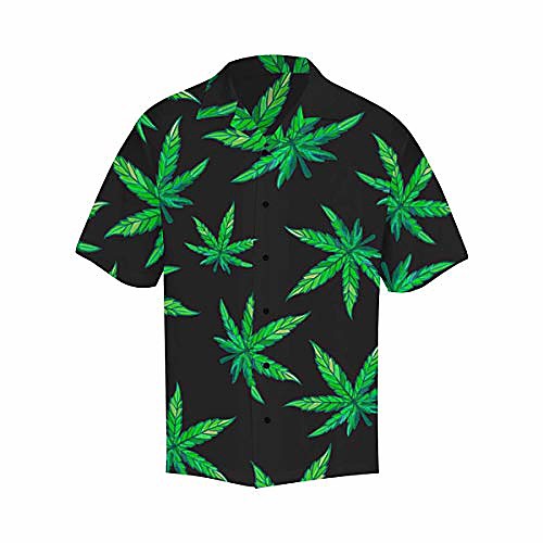 

men's short sleeve hawaiian shirt button closure cannabis green leaf pattern, weed m