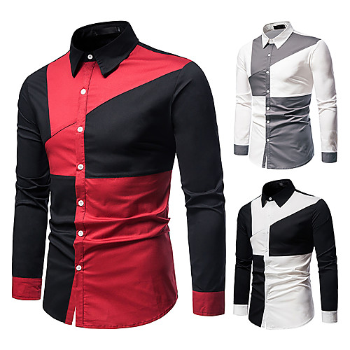 

Men's Shirt Other Prints Color Block Long Sleeve Daily Tops Cotton White Black Wine