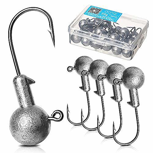 

50pcs Jig Hooks Set Kit with Fishing Tackle Box Lead Round Ball Head Jigs Fishing Hooks with Barb