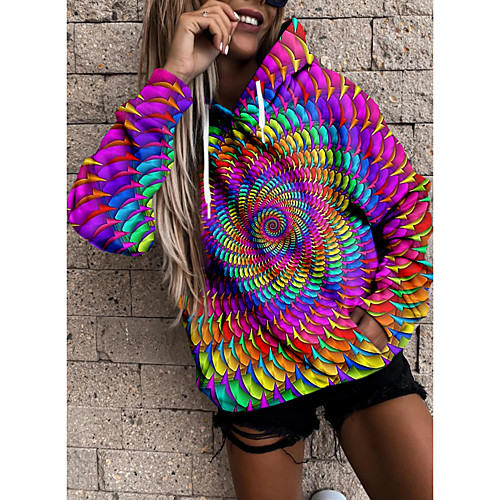 

Women's Pullover Hoodie Sweatshirt Graphic 3D Front Pocket Print Daily 3D Print Basic Casual Hoodies Sweatshirts Rainbow