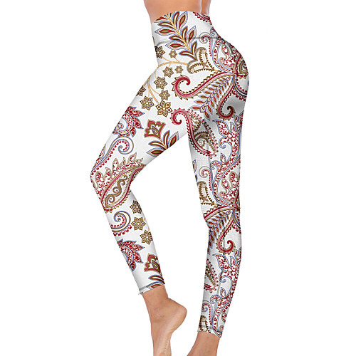 

21Grams Women's High Waist Yoga Pants Cropped Leggings Tummy Control Butt Lift Breathable Peacock White Fitness Gym Workout Running Winter Sports Activewear High Elasticity