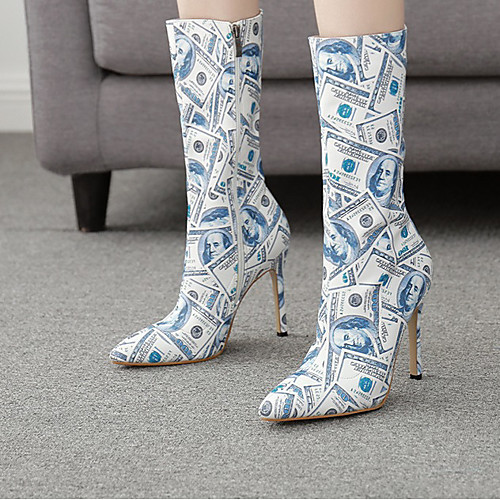 

Women's Boots Stiletto Heel Pointed Toe Casual Daily Walking Shoes Leather White / Mid-Calf Boots